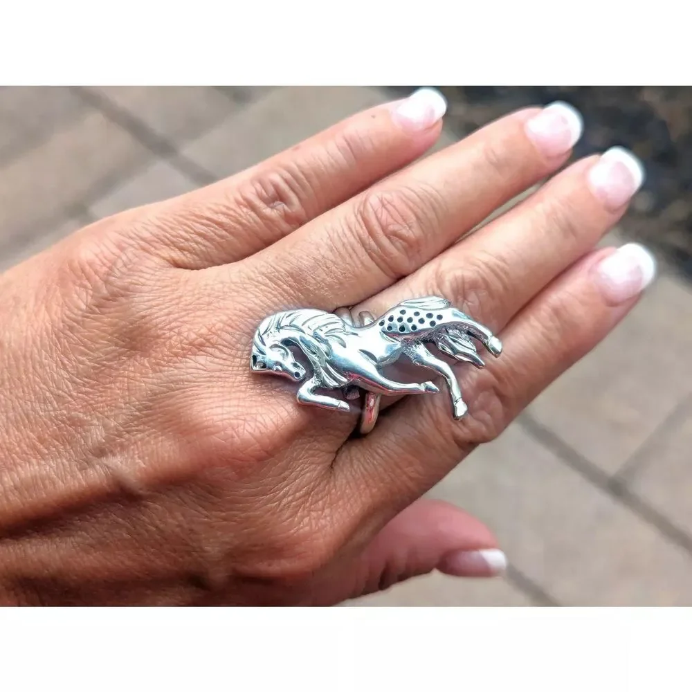 Navajo Sterling Silver Horse‎ Bypass Band Ring Native American Jewelry Sz 12US**